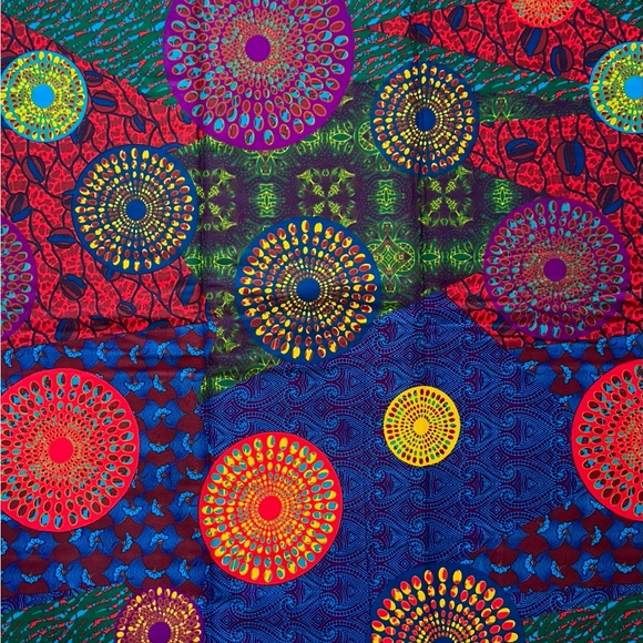 African Print Fabric/ Ankara - Blue, Red, Purple 'Sanaa' Design, 6 YARDS - Picture 3 of 5